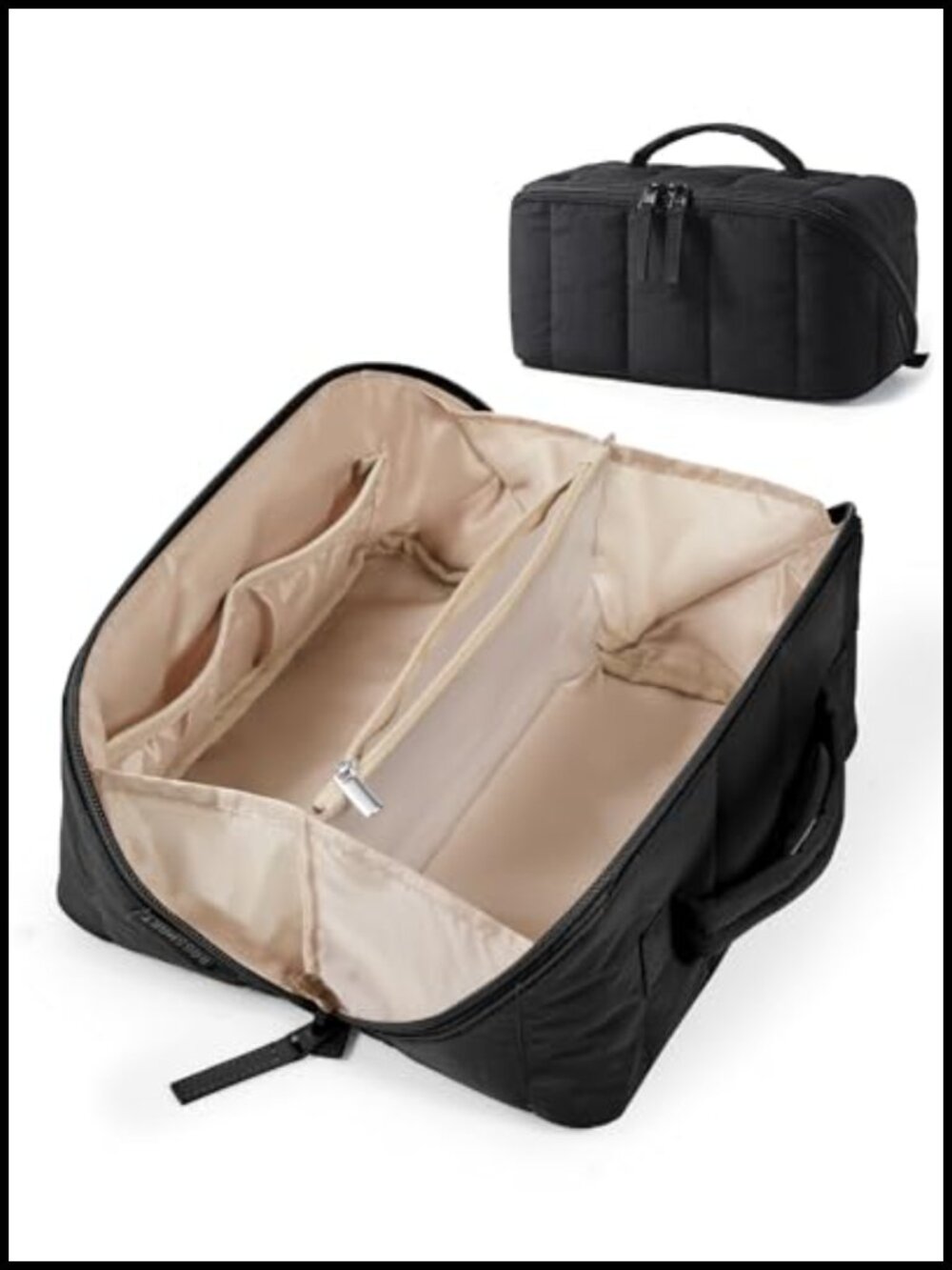 Puffy Quilted Travel Makeup Bag Toiletry Organizer Full-Open